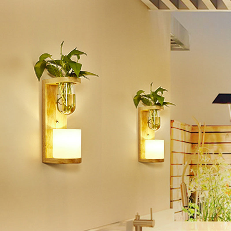 BowLift | Barrel/Globe Opal Glass Up/Down Light Simple 1 Light Living Room LED Wall Mount Lighting in Wood