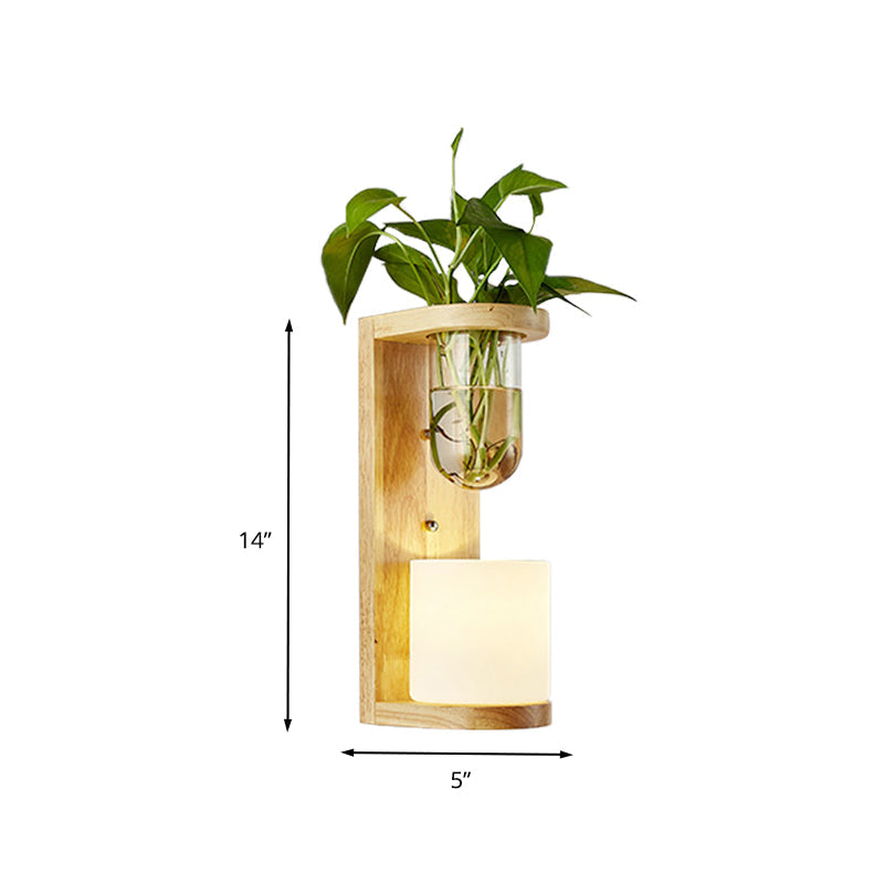 BowLift | Barrel/Globe Opal Glass Up/Down Light Simple 1 Light Living Room LED Wall Mount Lighting in Wood