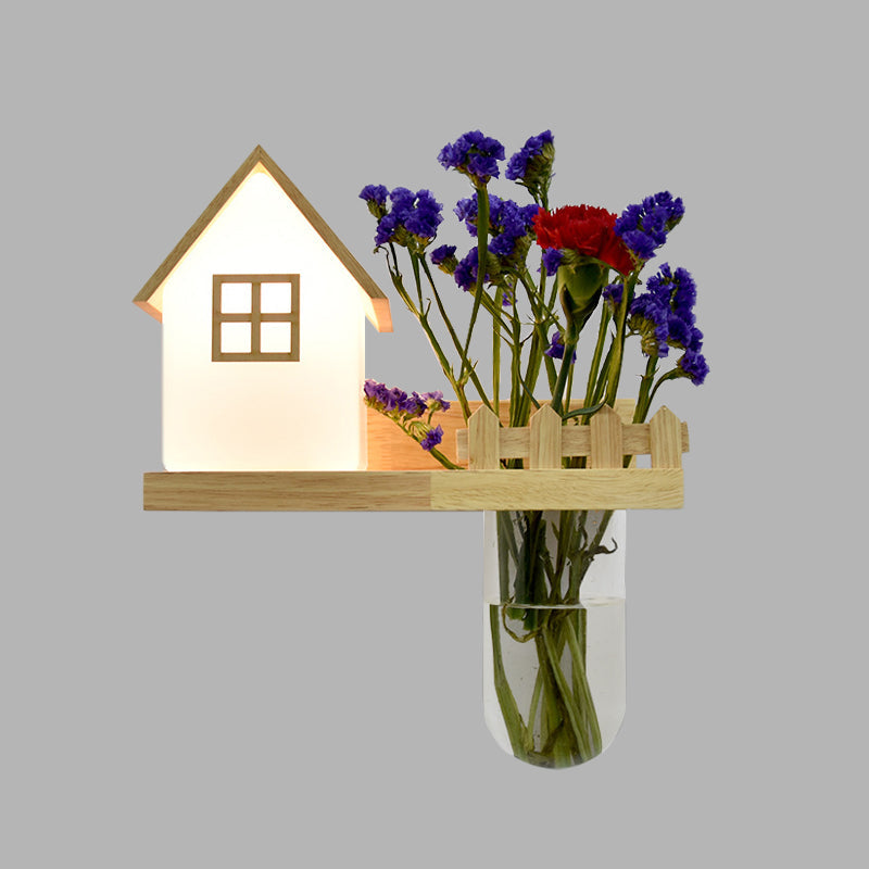 BowLift | Wood House Wall Lamp Industrial Cream Glass 1-Light Restaurant LED Wall Lights, Left/Right
