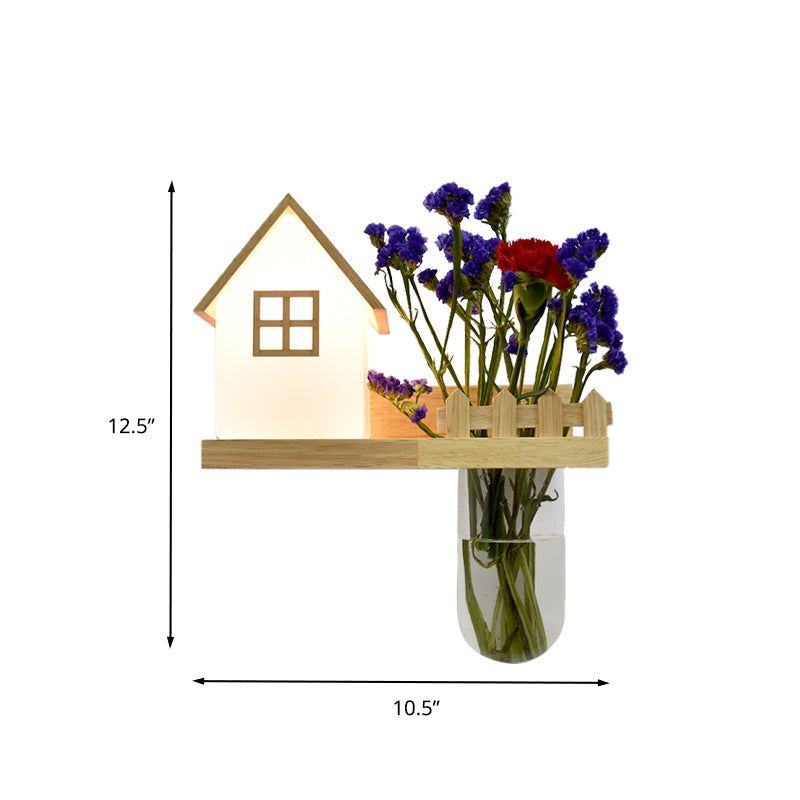 BowLift | Wood House Wall Lamp Industrial Cream Glass 1-Light Restaurant LED Wall Lights, Left/Right