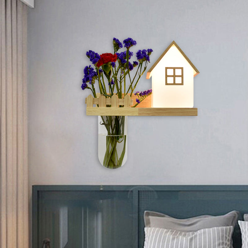 BowLift | Wood House Wall Lamp Industrial Cream Glass 1-Light Restaurant LED Wall Lights, Left/Right
