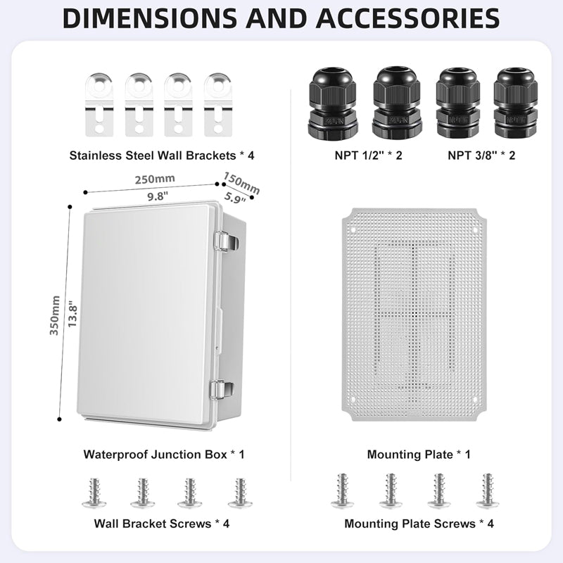 BowLift | 13.8" x 9.8" x 5.9" Electrical Enclosure ABS Plastic Waterproof Dustproof Electrical Junction Box