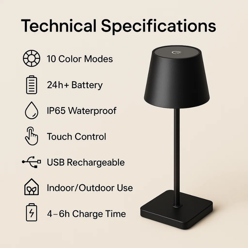 BowLift | Luminara™ | Modern Rechargeable LED Wireless Table Lamp | Portable Lighting for Home, Office & Outdoor Use