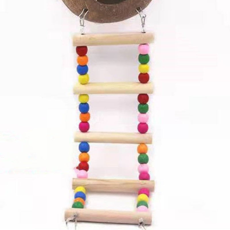 BowLift | Coconut Shell Bird Nest with Wood Ladders, for Parrot, Budgies, Parakeet, Canary, Finch, Hamster, Rat