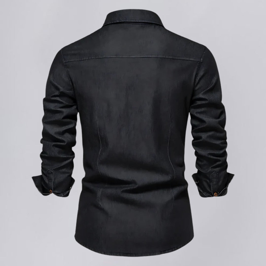 Slim Fit Denim Shirt with Button-Down Collar
