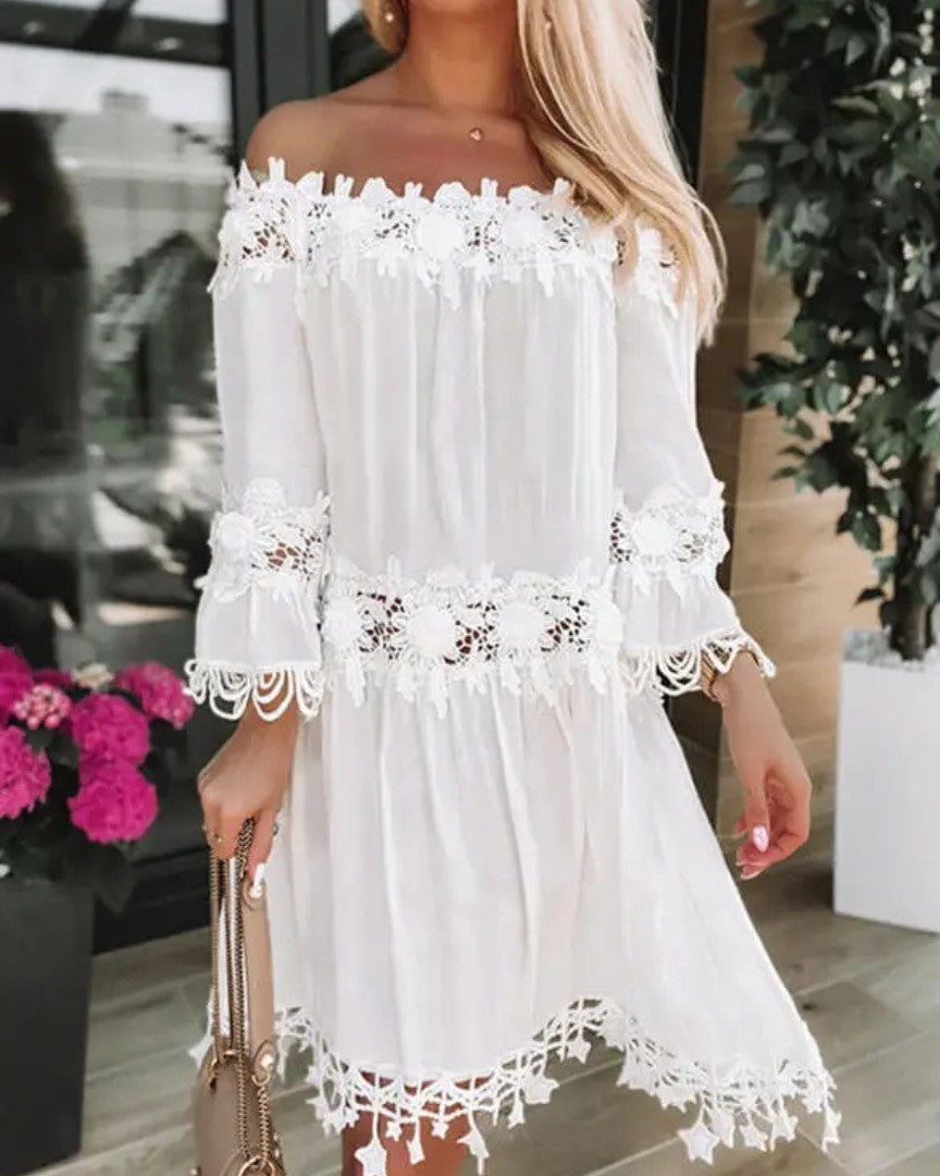 Off-Shoulder Cotton Blend Dress with Flattering Fit