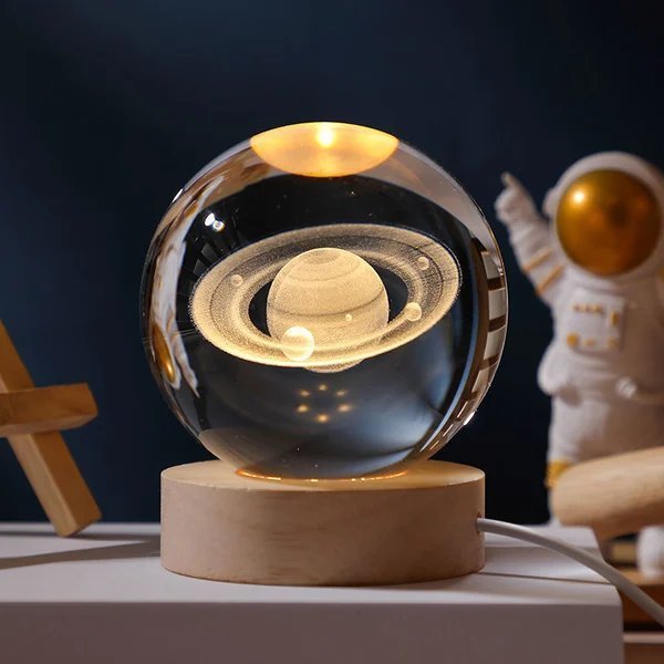 BowLift | 3D Solar System Crystal Ball | Laser Engraved | Educational Gift with LED Base Option