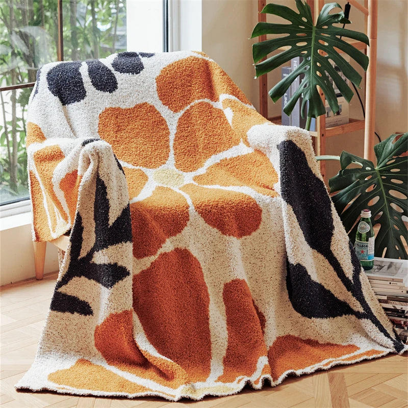BowLift | Boho Floral Leaves Microfiber Knitted Throw Blanket - Soft, Cozy, and Decorative