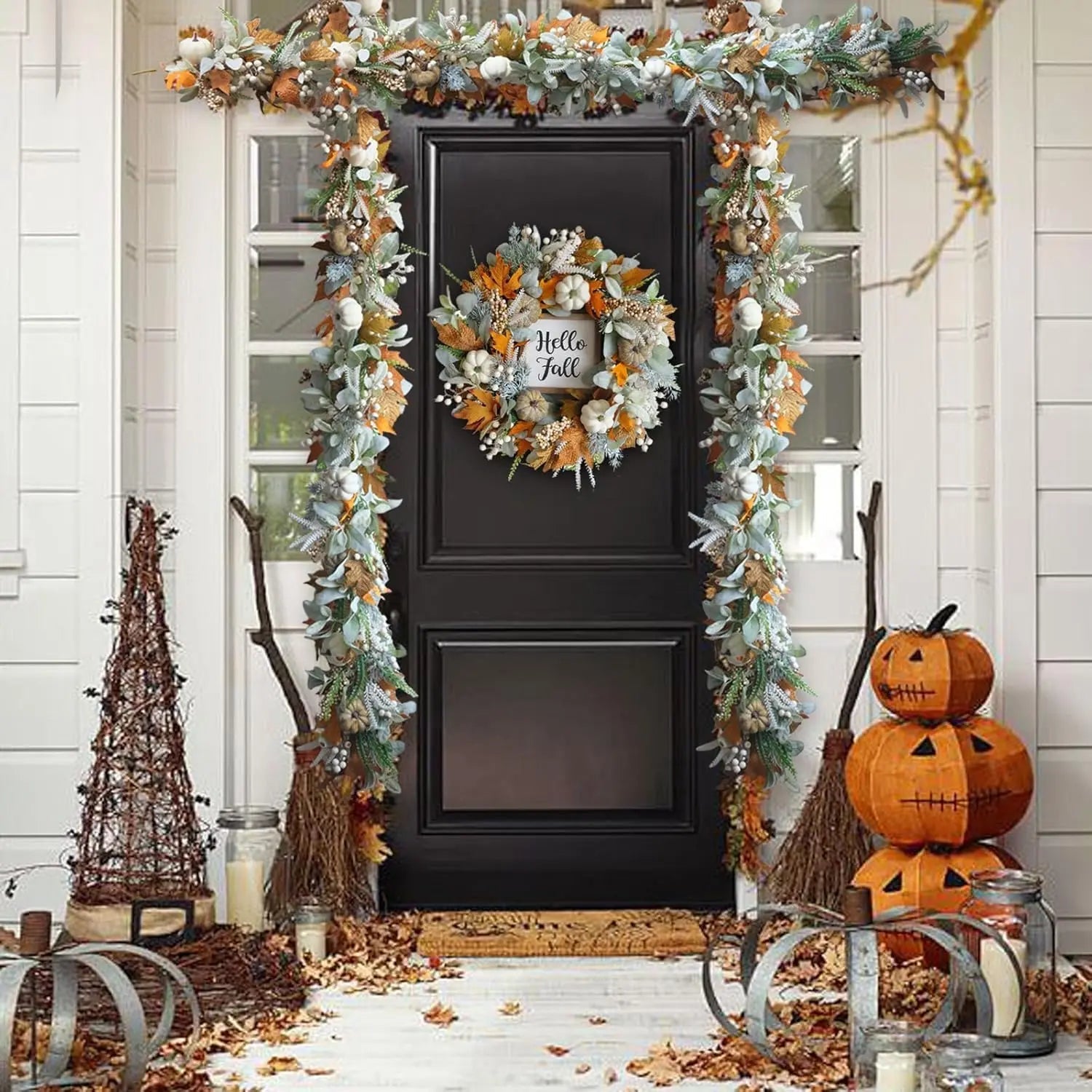 BowLift | Halloween Autumn Wreath – Handmade Door Wreath with Pumpkins and Eucalyptus