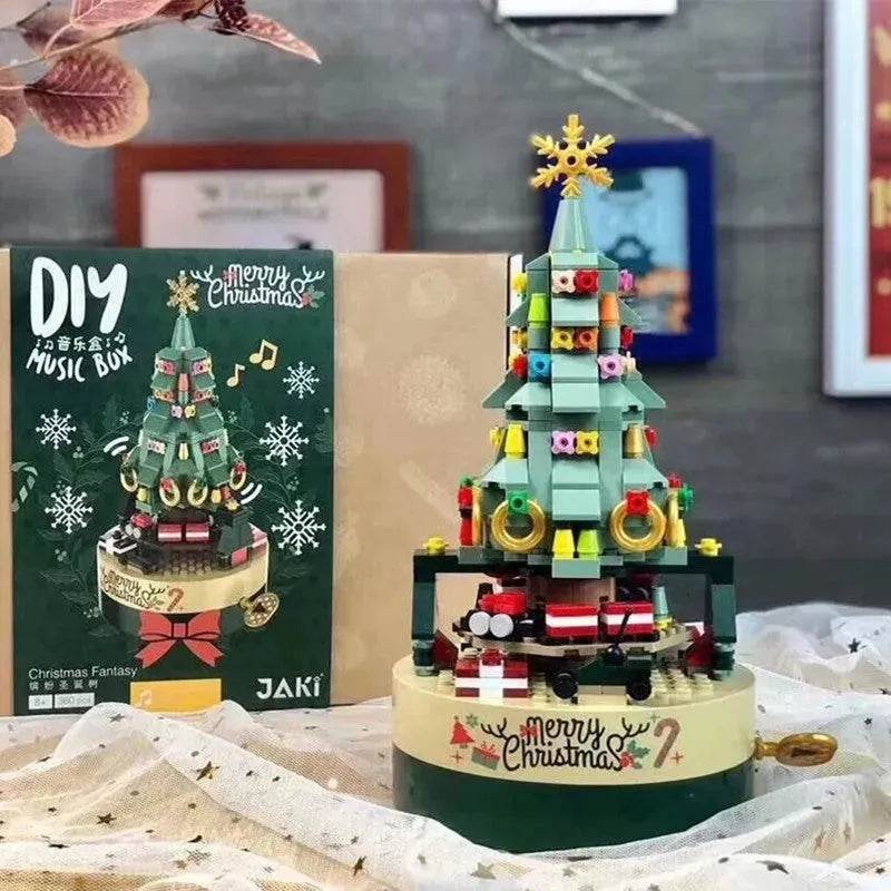 BowLift | DIY Building Blocks Music Box Christmas Tree Model Desktop Decoration Ornaments Gift Box For Woman Kids Present New Year Gifts