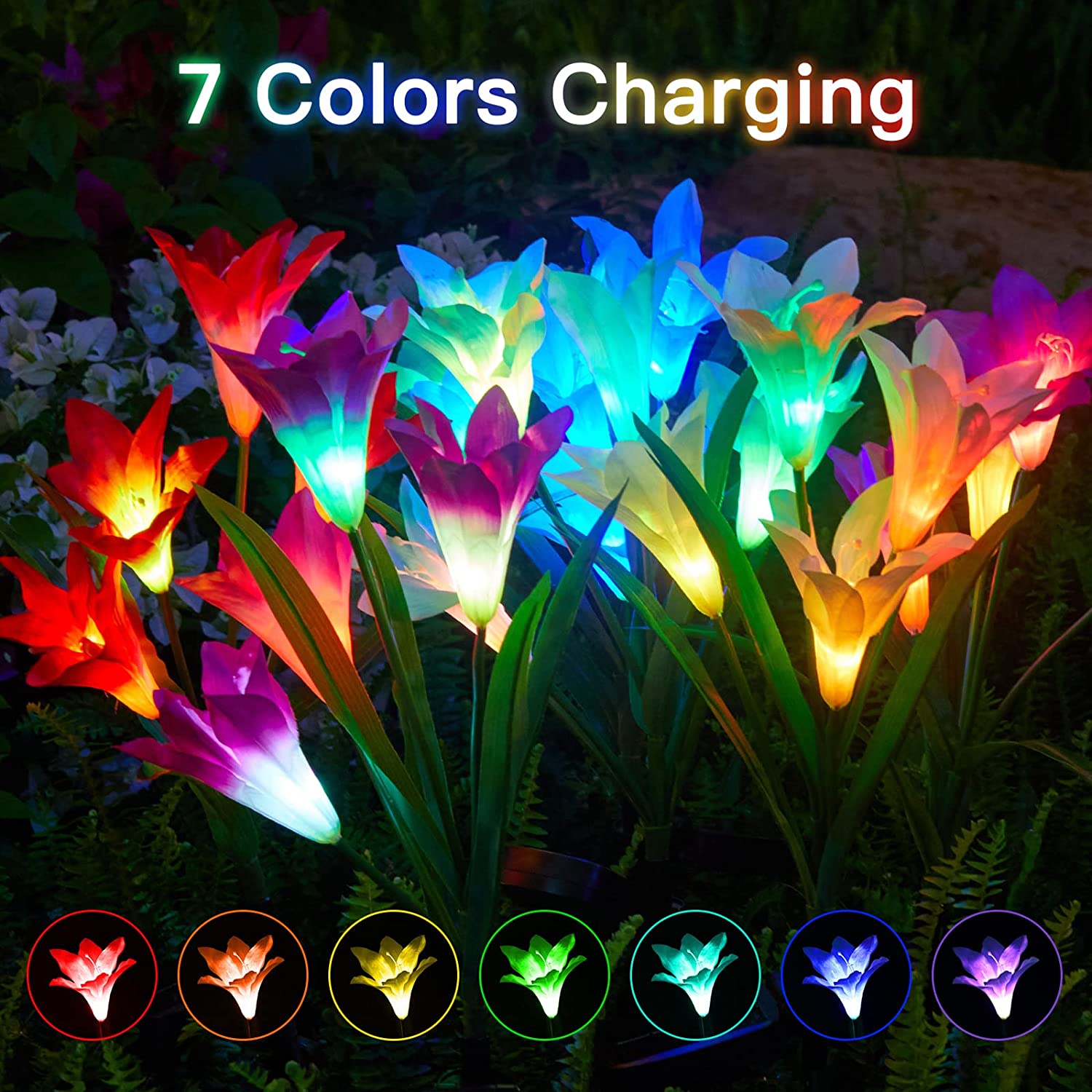BowLift | 4-pack: Solar garden lights with color change and 16 larger lily flowers