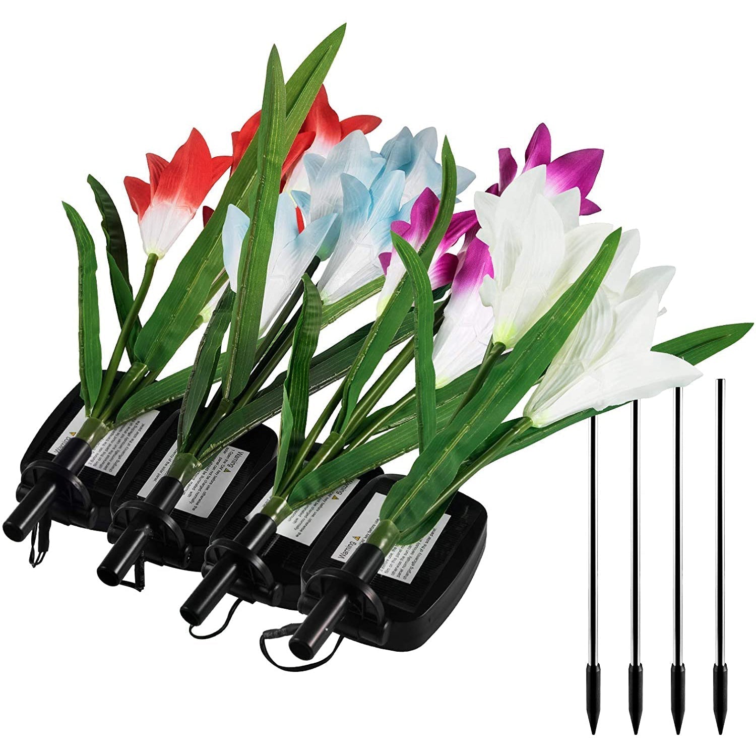 BowLift | 4-pack: Solar garden lights with color change and 16 larger lily flowers