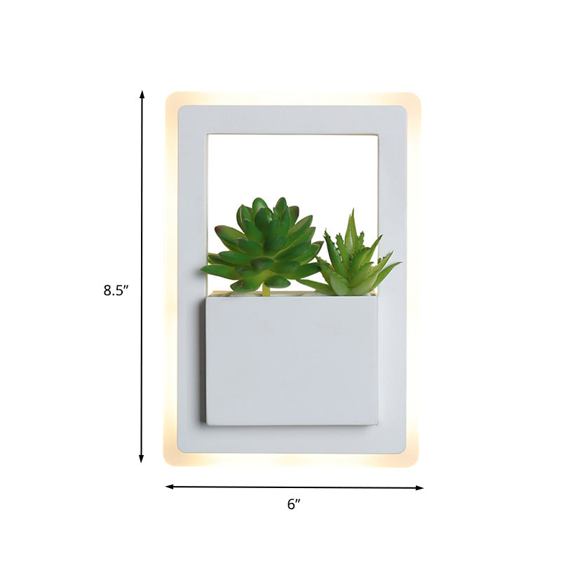BowLift | White LED Wall Lighting Minimalist Acrylic Rectangles Wall Lamp with Plant Decoration for Bedroom, Warm/White Light