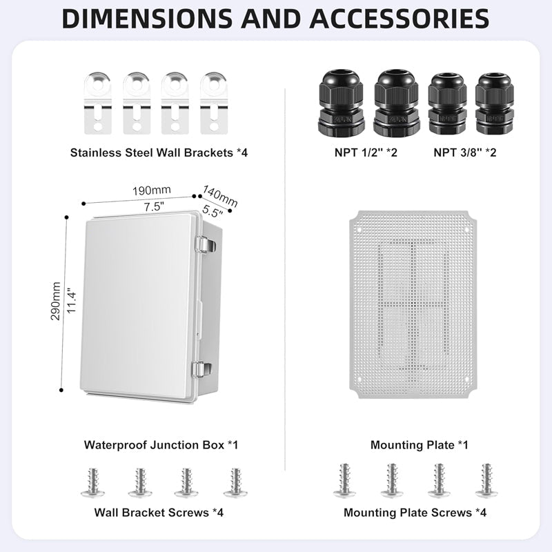 BowLift | 11.4" x 7.5" x 5.5" ABS Plastic Electrical Enclosure Waterproof Outdoor Junction Box for Electrical Projects