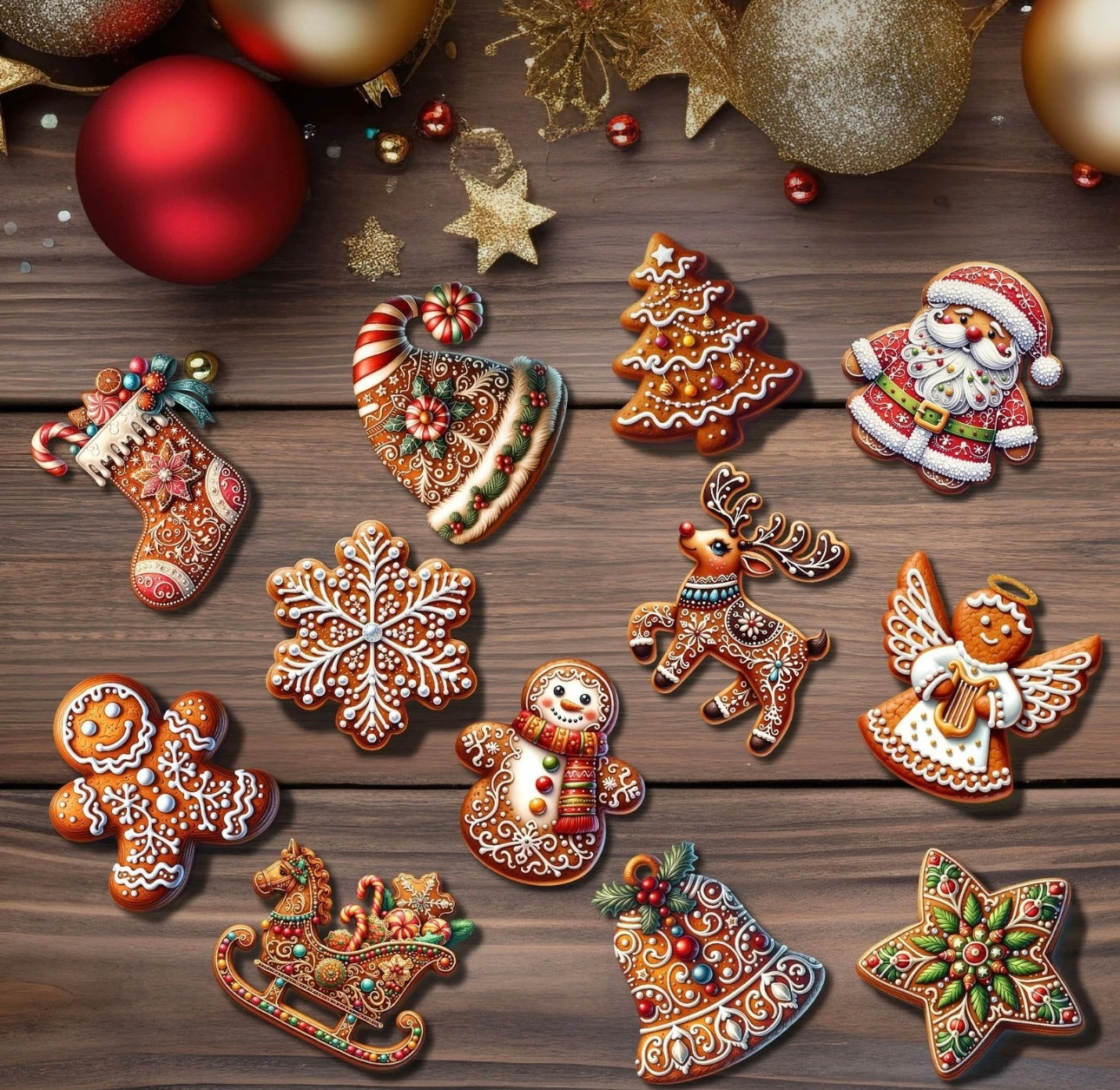 BowLift | 12pc Wooden Gingerbread Tree Decorations