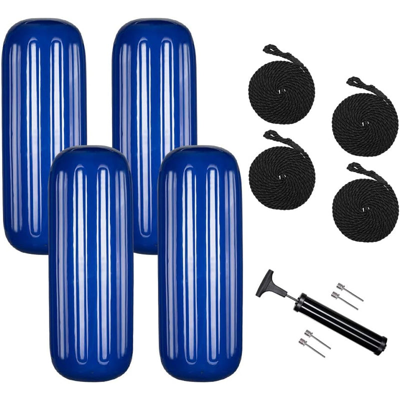 BowLift | 10" × 28" Vinyl Boat Fenders 4pcs Ribbed Boat Fenders Boat Bumpers with Ropes Needles and Pump
