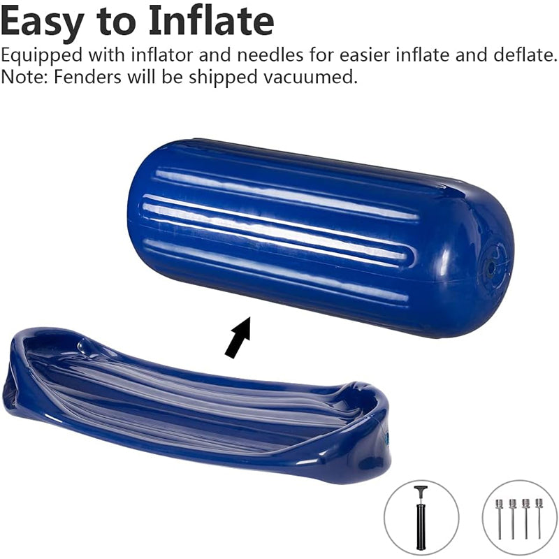 BowLift | 10" × 28" Vinyl Boat Fenders 4pcs Ribbed Boat Fenders Boat Bumpers with Ropes Needles and Pump