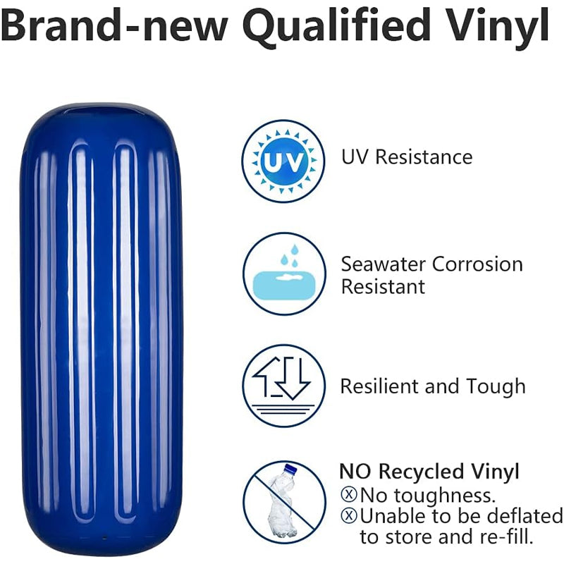 BowLift | 10" × 28" Vinyl Boat Fenders 4pcs Ribbed Boat Fenders Boat Bumpers with Ropes Needles and Pump
