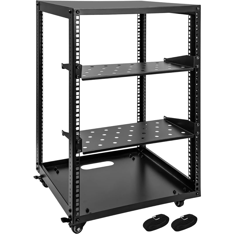 BowLift | 15U Server Rack Open Frame Network Server Rack AV Rack with Casters and Rack Shelves