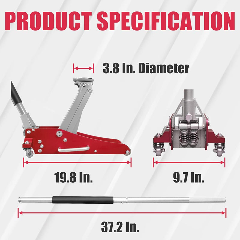 BowLift | 1.5 Ton 3000 lbs Capacity Floor Jack Hydraulic Low Profile Aluminum Steel Racing Floor Jack