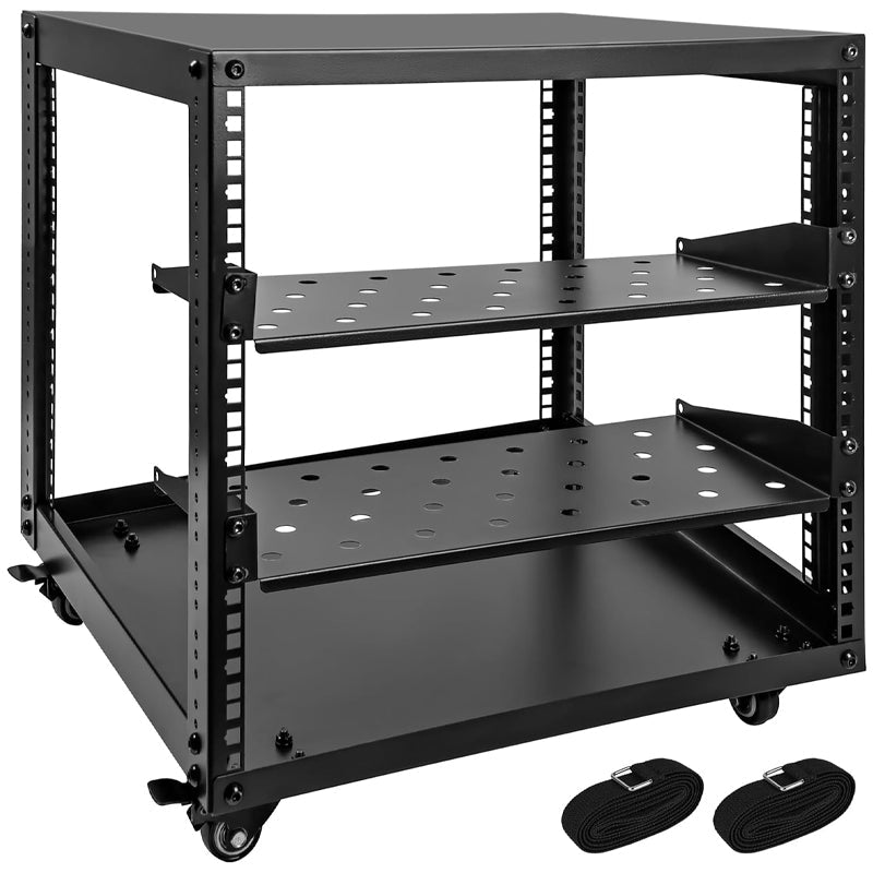 BowLift | 10U Open Frame Server Rack with Swivel Casters AV Rack for Stereo / Computer / Data / IT Equipment