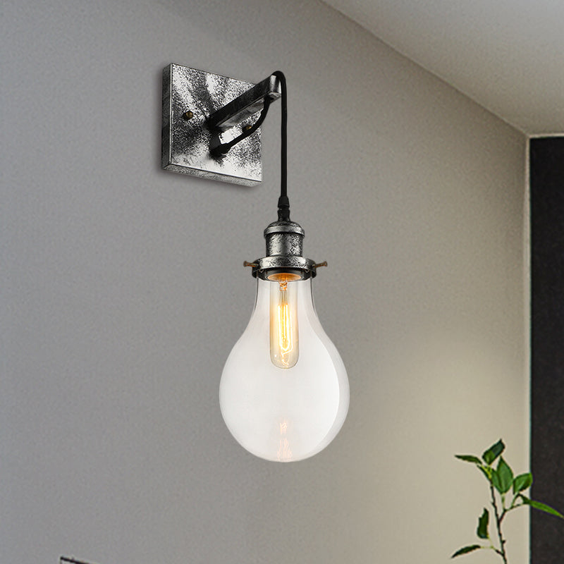 BowLift | Black Bulb Shade Wall Light Industrial Clear Glass 1 Light Living Room Wall Lights Fixture