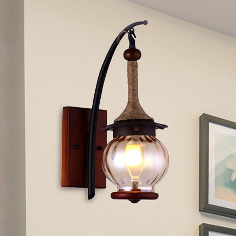 BowLift | Amber Scratched Glass Lantern Wall Light Rustic Single Light Wall Mounting for Indoor