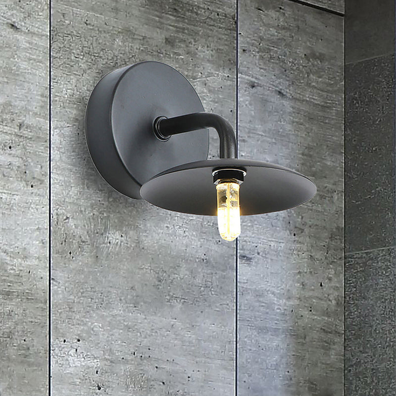 BowLift | Flat Shade Metal Wall Lighting Fixture Industrial Vintage 1 Light Bedroom Wall Sconce in Black