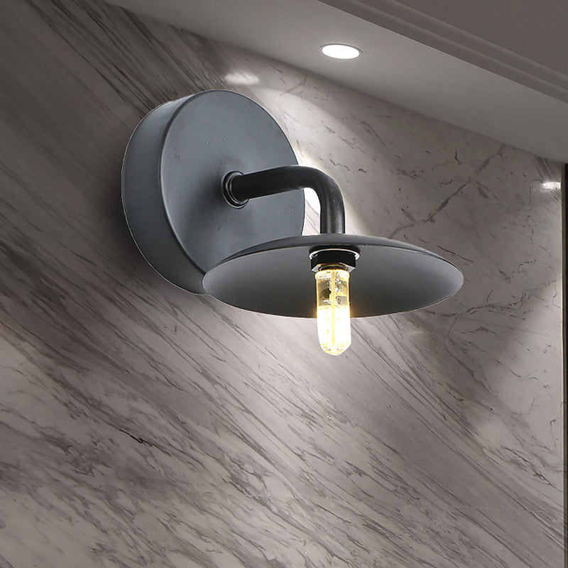 BowLift | Flat Shade Metal Wall Lighting Fixture Industrial Vintage 1 Light Bedroom Wall Sconce in Black