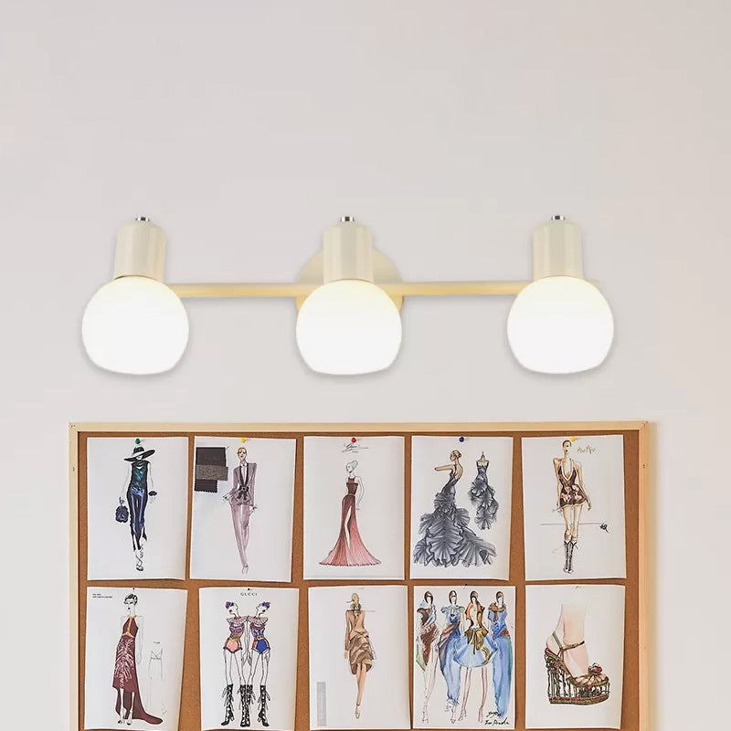 BowLift | 3-Bulb Wall Light with Bubble Shade Opal Glass Modern Bathroom Fixture in Black/White