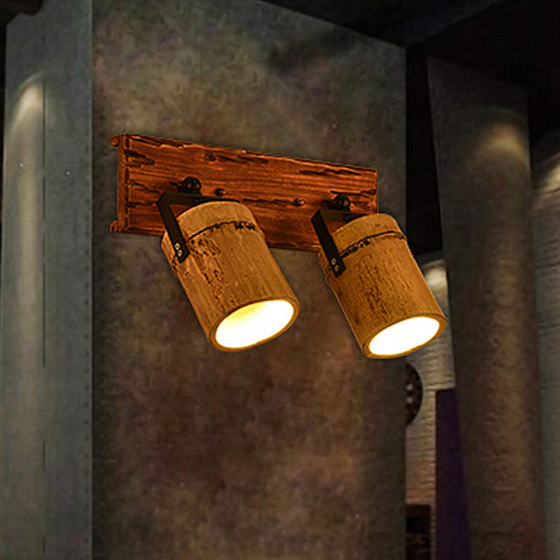 BowLift | Wooden Cylinder Wall Lamp Rustic Stylish Wall Light in Beige for Bistro Restaurant