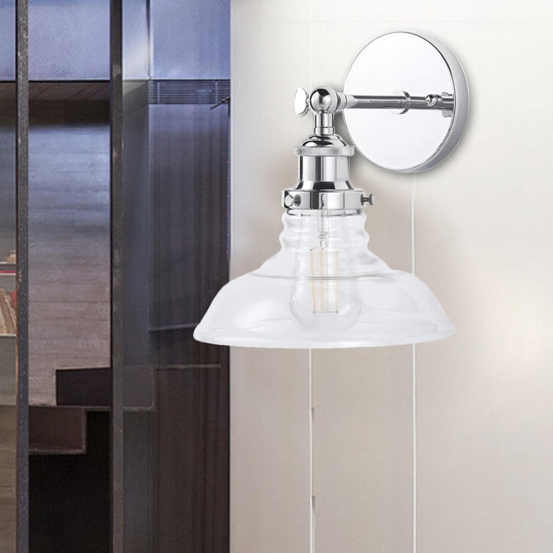 BowLift | Clear Glass Chrome/Nickel Wall Light Barn 1-Bulb Industrial Wall Lamp for the Kitchen