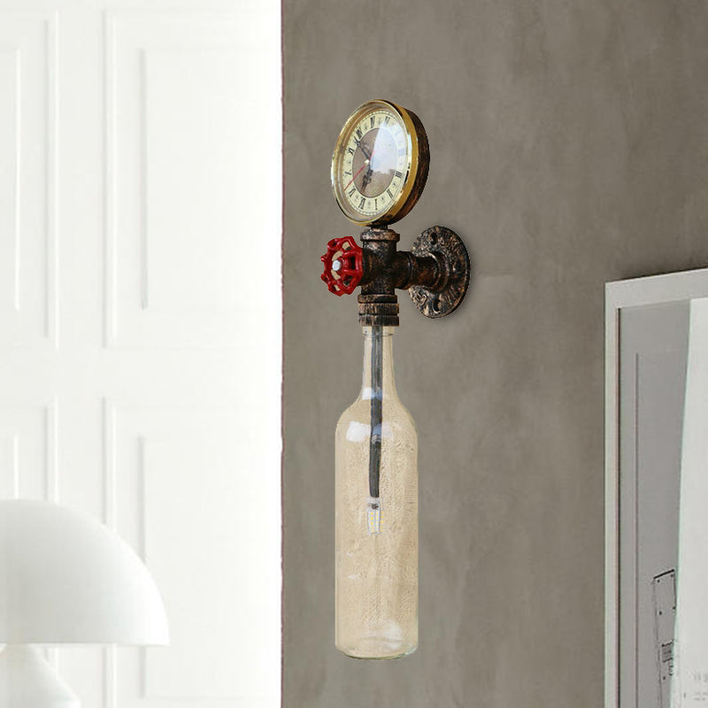 BowLift | Brown/Blue Bottle Wall Sconce Lamp Vintage Stylish Glass 1 Bulb Living Room Wall Lighting with Manometer and Valve