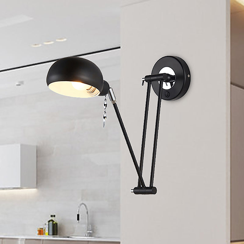 BowLift | Bowl Living Room Wall Light with Swivel Arm Industrial Retro Metallic 1 Light Black Reading Wall Light