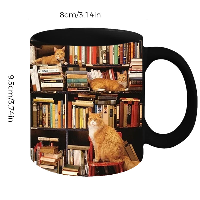 BowLift | Bookshelf Ceramic Coffee Mug - Gift for Cat Book Lovers
