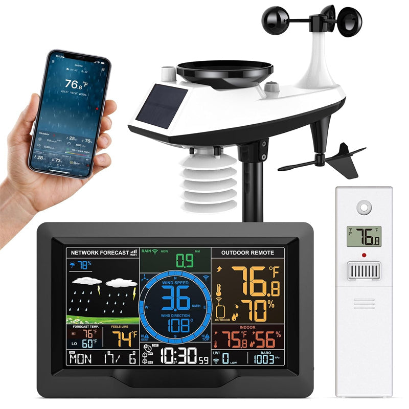 BowLift | Wi-Fi Weather Station 7-in-1 Wireless Weather Station Indoor/Outdoor Weather Station with Solar Wireless Sensor