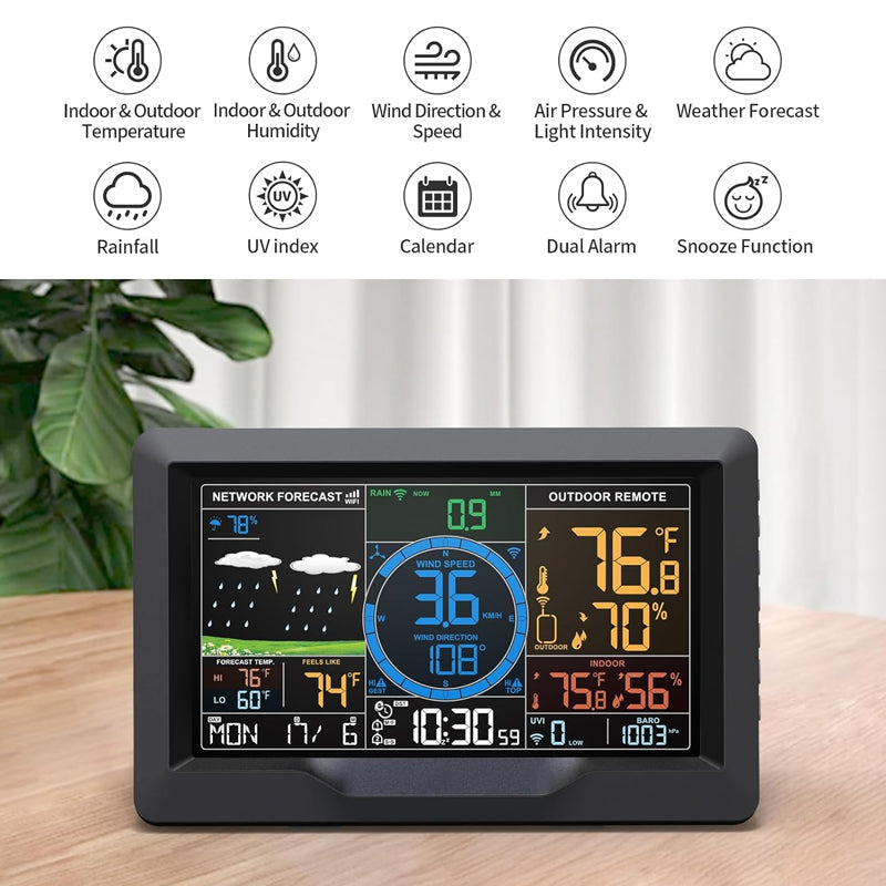 BowLift | Wi-Fi Weather Station 7-in-1 Wireless Weather Station Indoor/Outdoor Weather Station with Solar Wireless Sensor