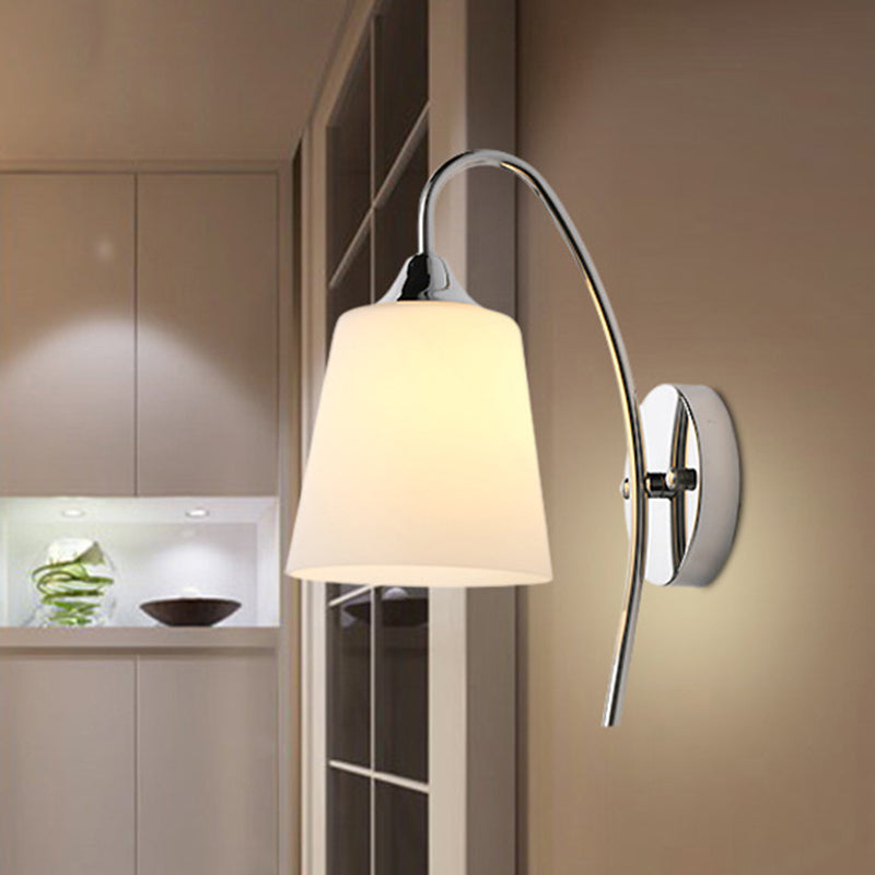 BowLift | Bell Milk Glass Wall Light Modernist 1 Light Chrome Wall Mounted Lamp with Curved Arm