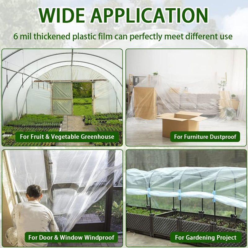 BowLift | 10 x 26 Ft Greenhouse Film 6 Mil Thickness UV Resistant Clear Polyethylene Film GreenHouse Plastic Cover