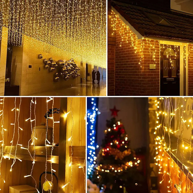 BowLift | Quntis 10m 300 LED Solar String Lights – IP44 Waterproof Outdoor Garden & Patio Christmas Waterfall Icicle Lights for Holiday & Party Decoration
