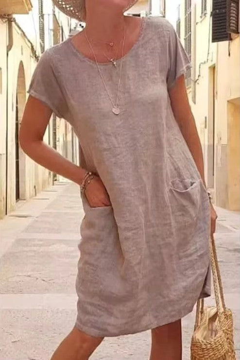 Relaxed Shirt Dress in Linen Blend