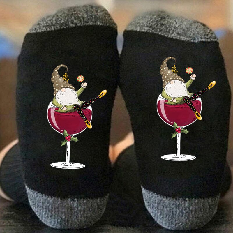 BowLift | Christmas gnome wine glass unisex crew socks