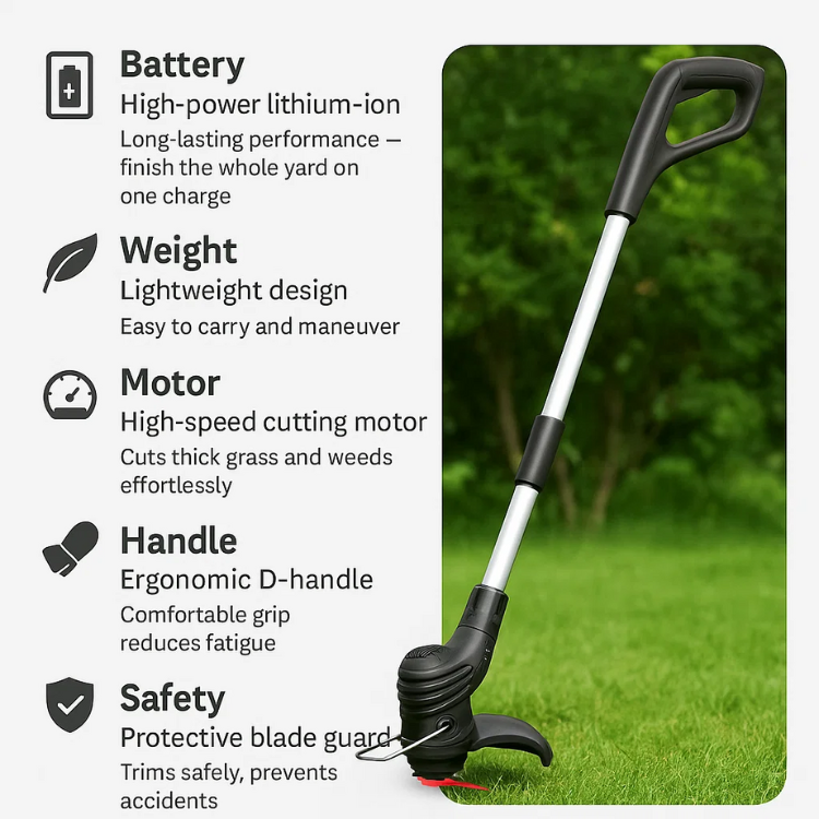 BowLift | Cordless Grass Trimmer with High-Power Battery - Lightweight Lawn Edger for Easy Yard Maintenance