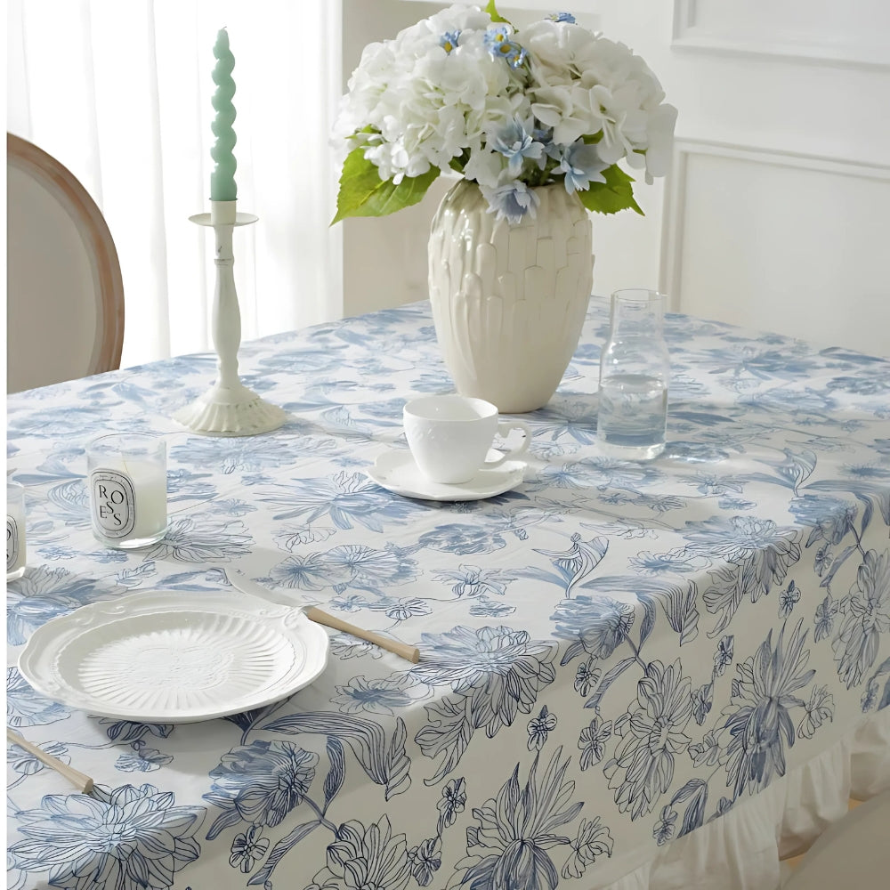 BowLift | Delfina Blue Floral Lace Tablecloth