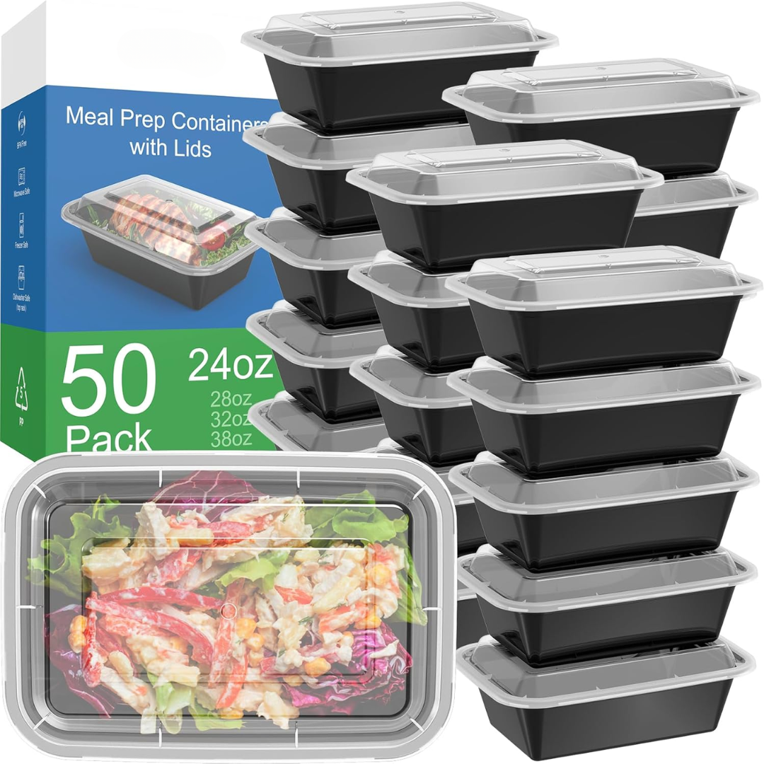 BowLift | 50-Pack Reusable Meal Prep Containers with Lid, Leakproof