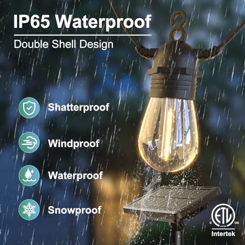 BowLift | 52FT Solar String Lights for Outdoor with Remote Control, Warm White