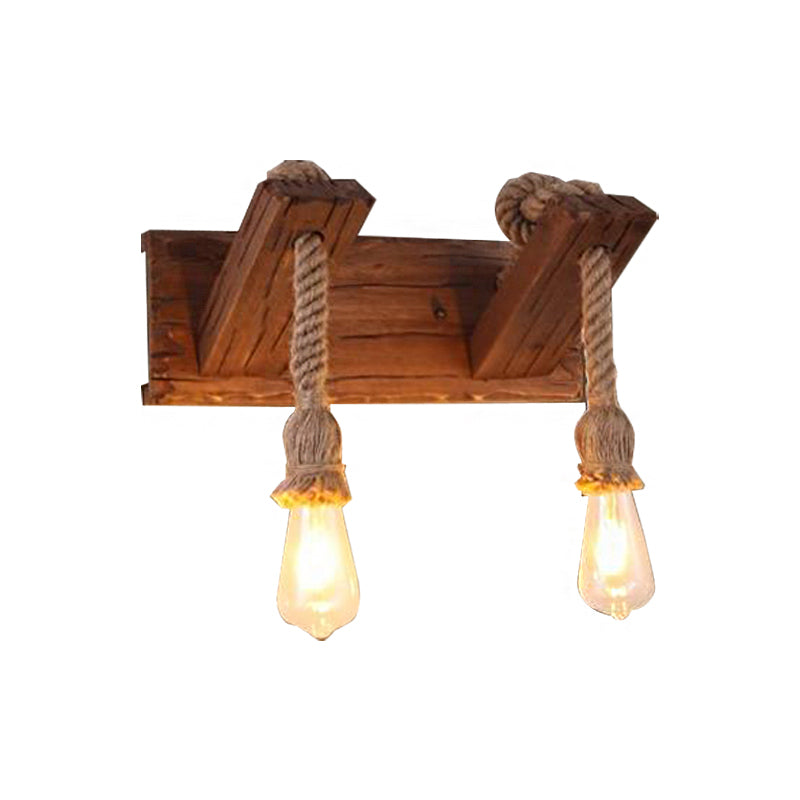 BowLift | Wood Exposed Bulb Wall Lighting Industrial Style Rope 1/2 Light Bedroom Wall Lamp