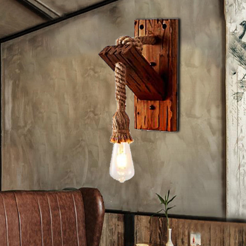 BowLift | Wood Exposed Bulb Wall Lighting Industrial Style Rope 1/2 Light Bedroom Wall Lamp