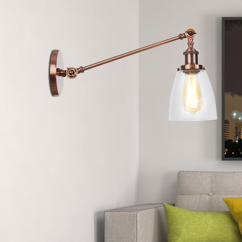 BowLift | Black/Bronze/Brass 1-light Wall Lamp Fixture Industrial Style Clear Glass Cone Light with Arm, 8"/12" L