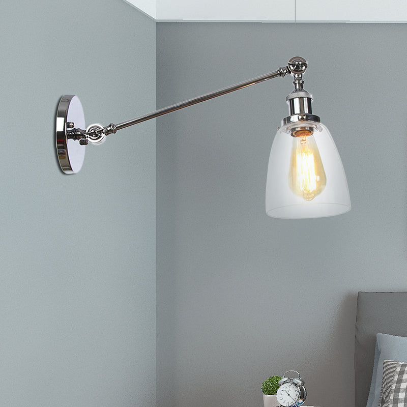 BowLift | Black/Bronze/Brass 1-light Wall Lamp Fixture Industrial Style Clear Glass Cone Light with Arm, 8"/12" L